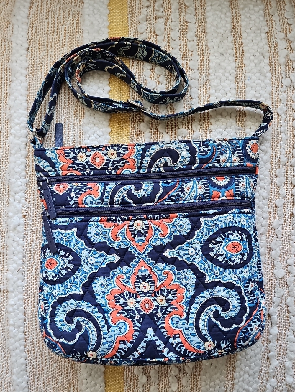 Quilted Crossbody Bag in Navy & Coral